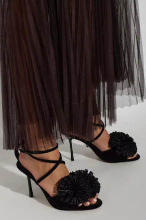 Kurt Geiger Velvet Heeled Sandals Pom, Womens, Black