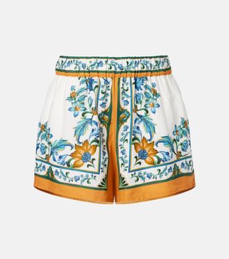 Farm Rio Flora Tile floral linen-blend shorts