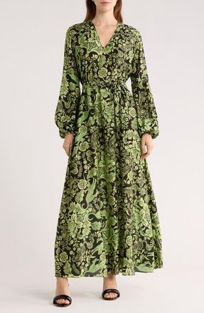 Diane Von F&uuml;rstenberg Sal Floral Tie Waist Maxi Dress in French Reflection at Nordstrom, Size Small