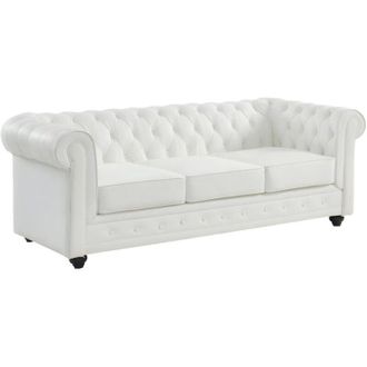 Vente-Unique Vente-unique - Divano 3 posti in Pelle di bufalo Bianca - chesterfield