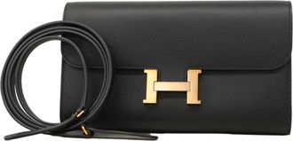 Herm&egrave;s Black Epsom Leather Chain/Shoulder Wallet (Pre-Owned)