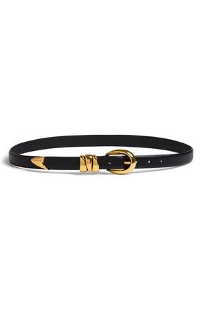 Madewell Chunky Metal Leather Belt in True Black/Gold at Nordstrom, Size Xx-Large