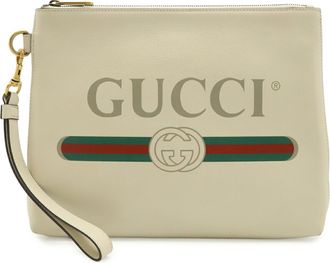 Gucci Green Ivory Red Color Leather Clutch Bag (Pre-Owned)