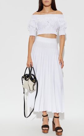Balmain Pleated Sequin Skirt, Womens, White
