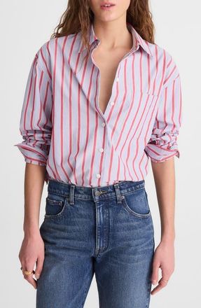 Madewell The Easy Stripe Cotton Poplin Button-Up Shirt in Tranquil Blue at Nordstrom, Size Xx-Small