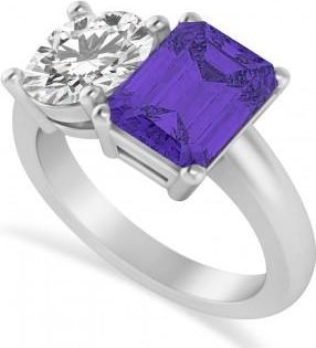 Allurez Emerald/Round Diamond & Tanzanite Toi et Moi Ring 18k White Gold (4.50ct)