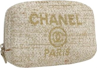 Chanel Pre-owned Clutches, female, Beige, Size: ONE SIZE Pre-owned Canvas Pouch