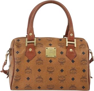 MCM Visetos Logogramme Leather Brown Leather Handbag (Pre-Owned)