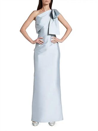Sachin & Babi Bonnie Satin One-Shoulder Gown In Ash Blue