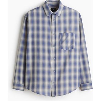 H&M Relaxed Fit Shirt in Light Blue/checked at Nordstrom, Size Xxx-Large