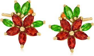 Ross-Simons Multi-Gemstone Flower Earrings in 18kt Gold Over Sterling