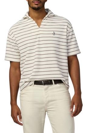 Joe's Mariner Stripe Textured Cotton Blend Johnny Collar Polo in Morel Stripe at Nordstrom, Size Xx-Large