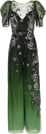 Saiid Kobeisy Gradient Printed Tulle Jumpsuit With Beading