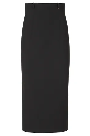 Nissa Black Belt Loops Back Slit Pockets Polyester Midi Skirt