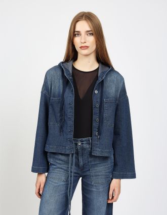 Gang Jeansjacke GANG 94ALICE CAP LONG, Damen, Gr. XXL, cosy dunkelblau, Denim/Jeans, Obermaterial: 94% Baumwolle, 5% Elastomultiester, 1% Elasthan, Jacken 