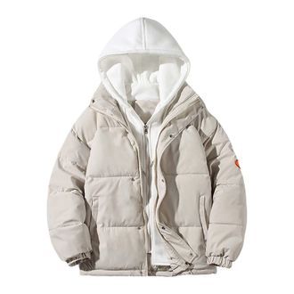 Generic Mens Autumn And Winter Coat Jacket Leisure Plus Size Light Zip Pocket Cotton Padded Warm Soft Jacket Coat Solid Top Long Puff Coat Men (Beige, L)