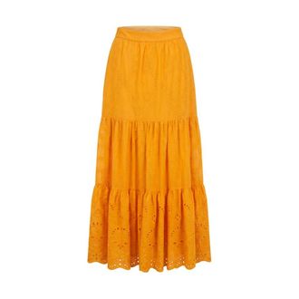 Trussardi Gonna Lunga a Balze in Broderie Anglaise - - Skirts - Donna - Arancione - S