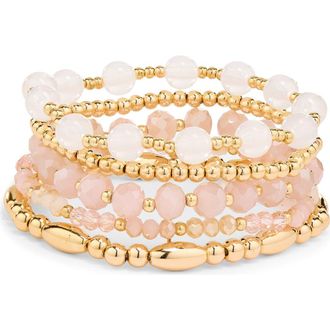 Nordstrom Rack Assorted 5-Pack Stretch Bracelets in Pink- Gold at Nordstrom Rack