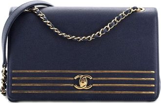Chanel Captain Gold Flap Bag Embroidered Caviar Medium crossbody bag - Zwart