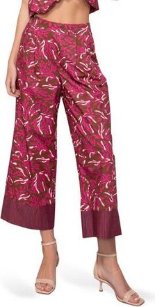 Melloday Poplin Pleat Wide Leg Crop Pants in Brown Magenta Reef at Nordstrom Rack, Size X-Large