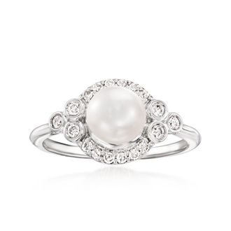 Ross-Simons 6.5-7mm Cultured Pearl and. Diamond Ring in 14kt White Gold