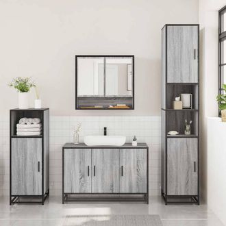 Berkfield Home Durable 3 Piece Bathroom Furniture Set Grey Sonoma Engineered Wood