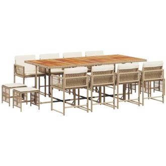 vidaXL Set Comedor De Jard&iacute;n Con Cojines 13 Pzas Rat&aacute;n Sint&eacute;tico Beige Vidaxl