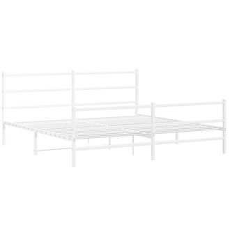 Berkfield Home Metal Bed Frame without Mattress with Footboard&not;White 193x203cm in White | Size: 193x203 cm
