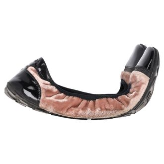 Prada Pre-owned Womens Sport Patent Leather Cap Toe Ballet Flats in Brown Velvet - Mocha - Size 36.5 EU/IT