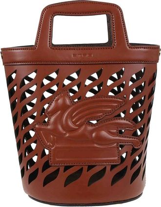 Etro Leren Bucket Bag met Metalen Voetjes - Dames - Handtassen - Bruin - ONE Size - Leer - Tassen