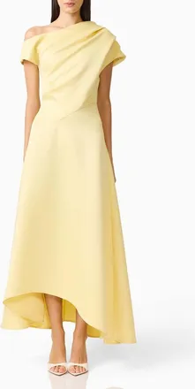 Elliatt Marissa One-Shoulder Asymmetric Hem Duchess Satin Gown in Lemon Yellow at Nordstrom, Size Small
