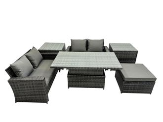 Fimous Outdoor Love Sofa Set 5 Seat Rattan Garden Furniture Set & in Dark Grey