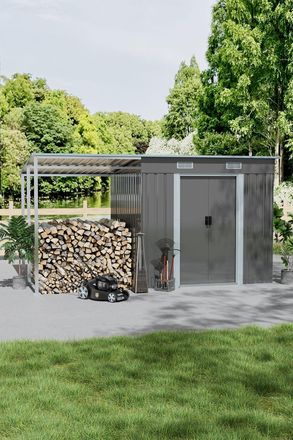 Living and Home Metal Outdoor Garden Tool Storage Shed with Lean-to in Dark Grey