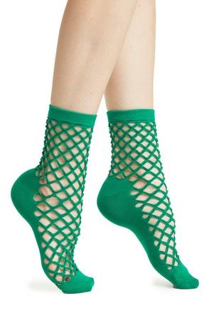 High Heel Jungle Hedge Fishnet Cotton Blend Crew Socks in Green at Nordstrom