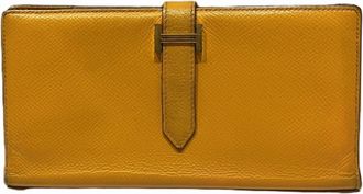 Herm&egrave;s Bearn Soufre Yellow Epsom Leather Long Wallet (Bi-Fold) (Pre-Owned)