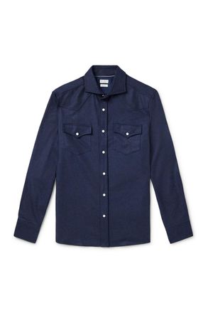 Brunello Cucinelli Virgin Wool-Flannel Western Shirt
