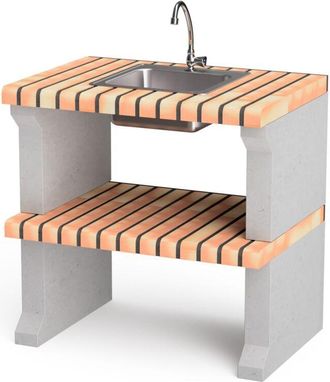Movelar Caballete Lateral, Lavabo Y Grifo Alcoa Plus Xl Para Barbacoa De Obra Prefabricada (gris, Naranja - 86,5 X 58 X 58 Cm) - Uso En Exteriores - Movelar