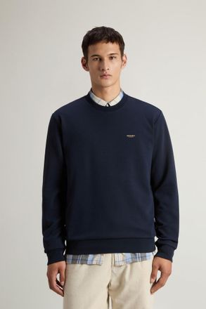 Woolrich heren Sweatshirt met ronde hals in katoenen interlockmix met logo Blauw Grootte XXL