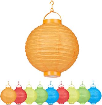 Relaxdays Set De 100 Farolillos Led, Funcionamiento Con Pilas, Interior Y Exterior, Colgante, L&aacute;mpara De Papel, Multicolor, &Oslash; 20cm