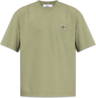 Stone Island Tops, Heren, Groen, S, Katoen, T-shirt met logo