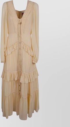 Farm Rio ruffled v-neck long-sleeve maxi dress