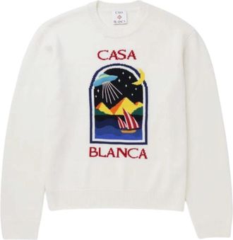 Casablanca Pyramid Abduction Crew Neck - Heren - Ronde hals truien - Wit - S - Wol - Truien & Vesten