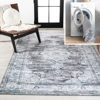 Jonathan Y Designs Bausch Bohemian Distressed Chenille Machine-Washable Gray/White Area Rug