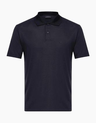 Emporio Armani Mens Embroided Logo Viscose Soft Touch Navy Polo Shirt - Size: 40