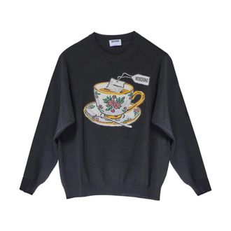 Moschino Round-neck Knitwear, female, Black, Size: XS Maglia Tazzina