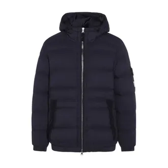 Stone Island Winter Jackets, male, Black, Size: 2XL Black Quilted Coat with Removable Compass