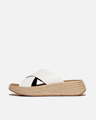 FitFlop Fitflop Womens F-Mode Espadrille Leather Flatform Cross Slides - White - Size UK 7