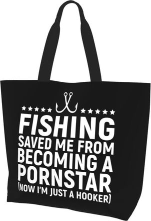 AOOEDM Fishing Saved Me From Being A Pornstar Ladies Canvas Tote Reusable Shopping Bag