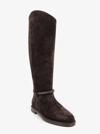 Brunello Cucinelli Womens Boots Precious Strap Suede Brown