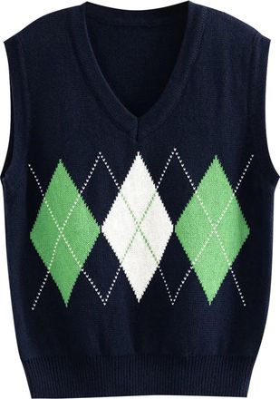 Generic Plus Size Jumpers for Women Womens Wool Vest Sexy Plaid Contrast Color Knit Short Sleeveless Top Vest Jumpers Women Deals Travel Essentials Fleece War